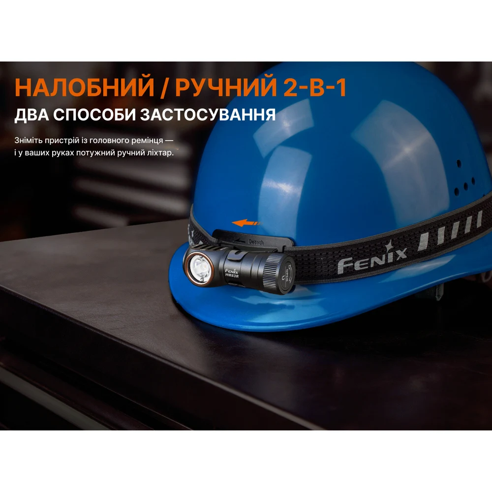 Налобний ліхтар Fenix HM53R 1200 лм авіаційний алюміній 71x37x36 мм чорний