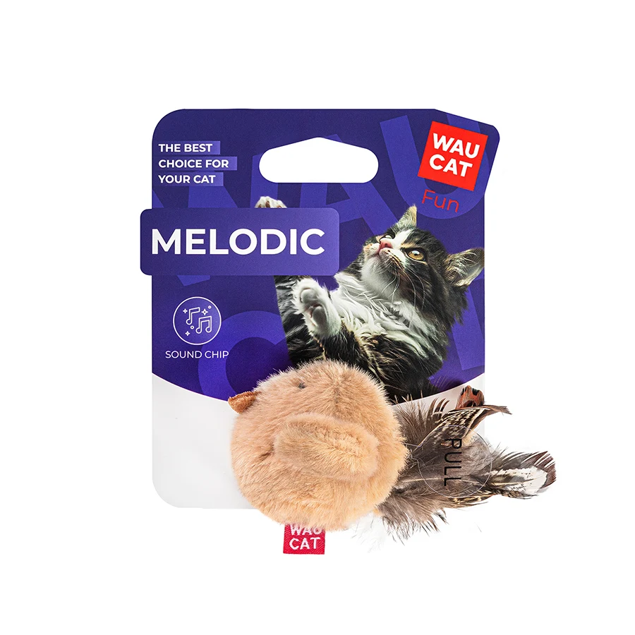 Іграшка для котів WAUCAT Fun Melodic Пташка зі звуковим чипом штучне хутро 110 мм бежева