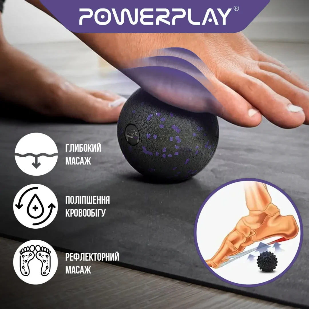 Масажний м'яч PowerPlay PP-4350 EPP 80 мм Чорно/Фіолетовий