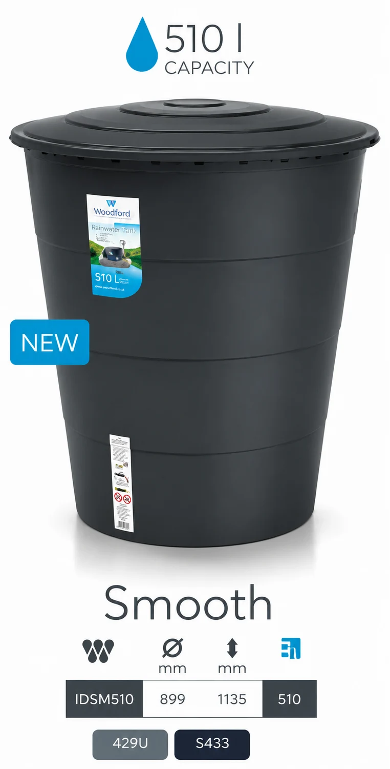 Резервуар для дощової води 510 л УФ-стабілізований HDPE пластик антрацитовий 985x985x1105 мм