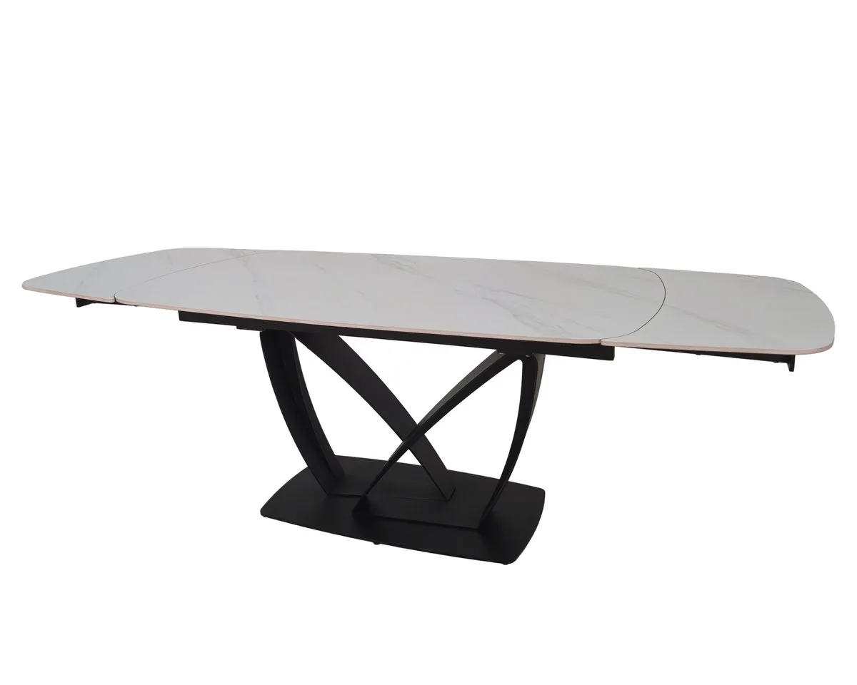 Стіл обідній TYLER CERAMIC розкладний 160(240)x90 см кераміка білий мат/залізо чорне