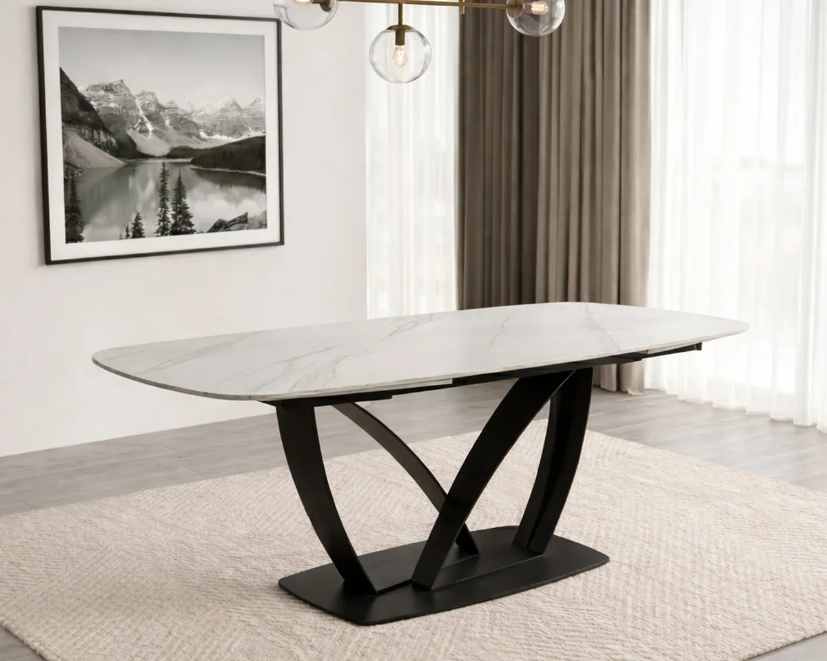 Стіл обідній TYLER CERAMIC розкладний 160(240)x90 см кераміка білий мат/залізо чорне