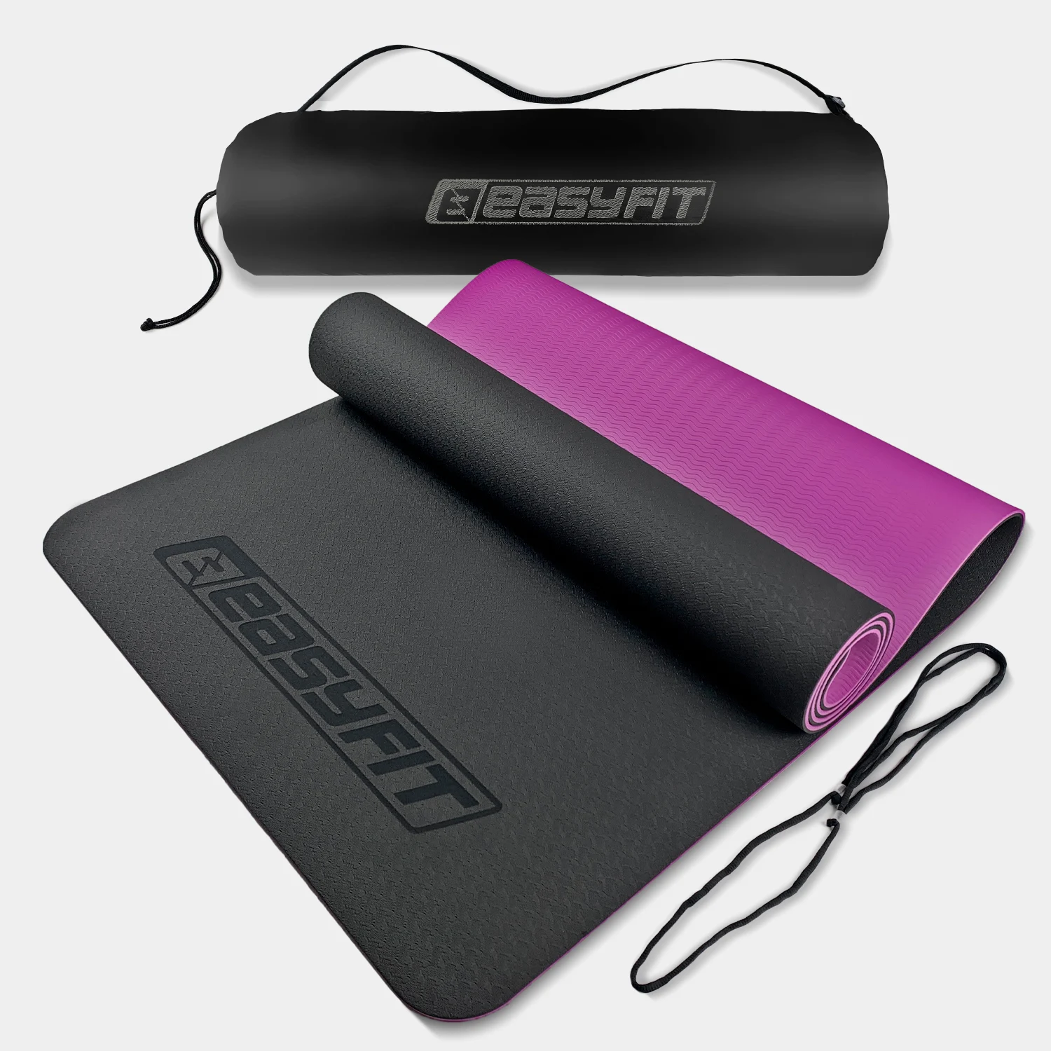 Коврик для йоги та фітнесу EasyFit TPE+TC 6 мм чорний з фіолетовим 183х61 см