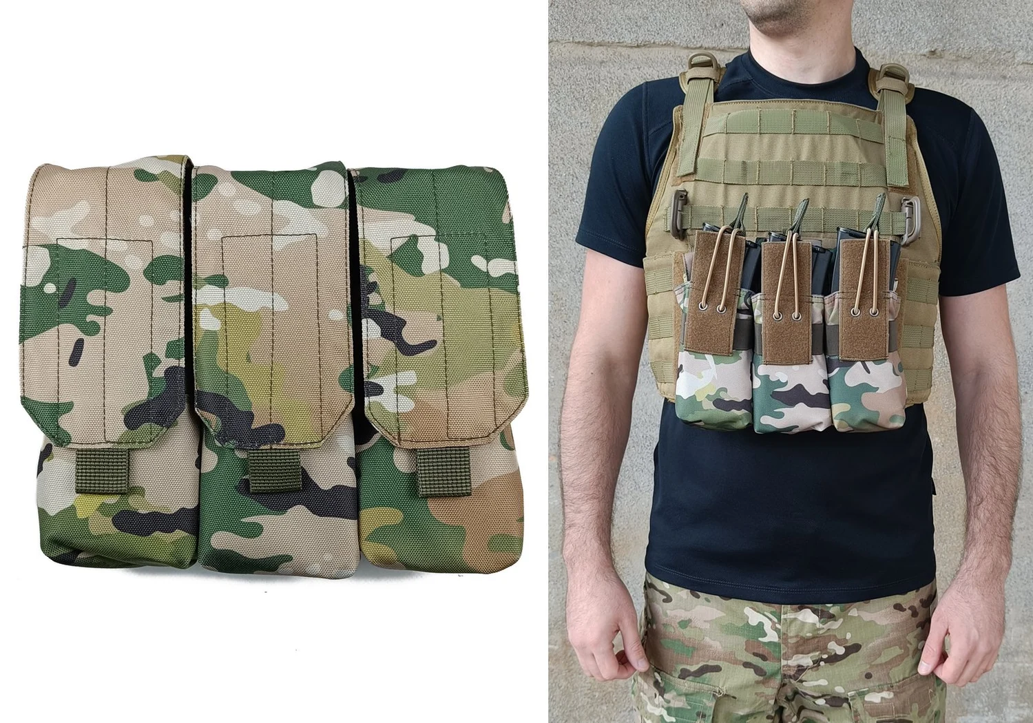 Підсумок тройний для 6 магазинів АК/РПК MOLLE Cordura 1050 30х см мультикам