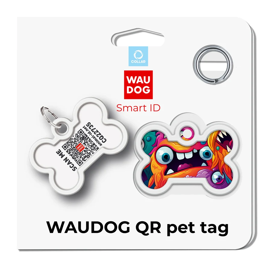 Адресник WAUDOG Smart ID з QR паспортом металевий 40x28 мм Зубасті монстри