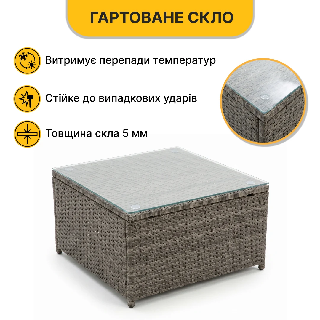Комплект садової меблі Lounge Set 3-в-1 чорний оцинкована сталь ротанг 196х68х62 см