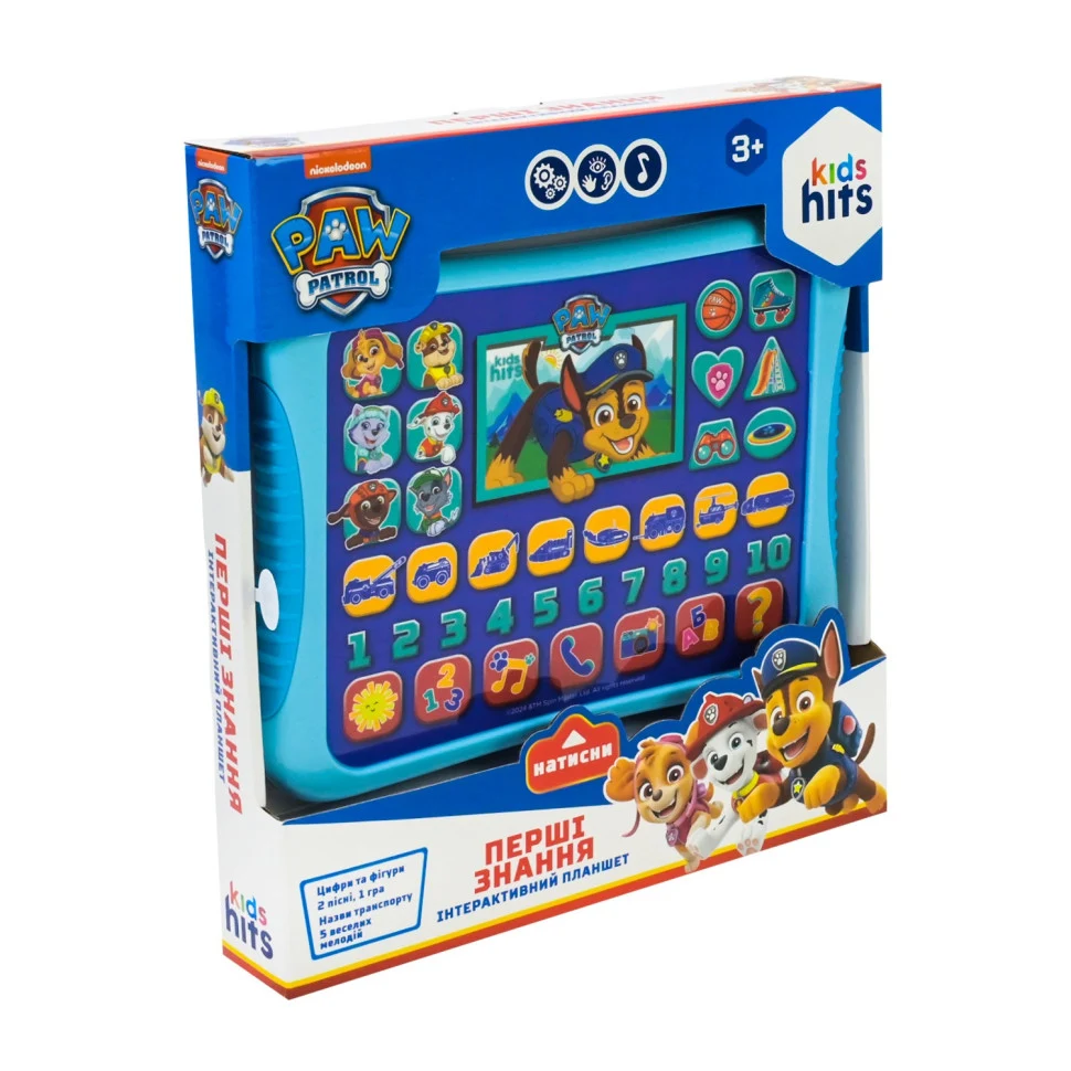 Дитячий розвиваючий планшет інтерактивний 3хАА "Перші знання Paw Patrol" різнобарвний