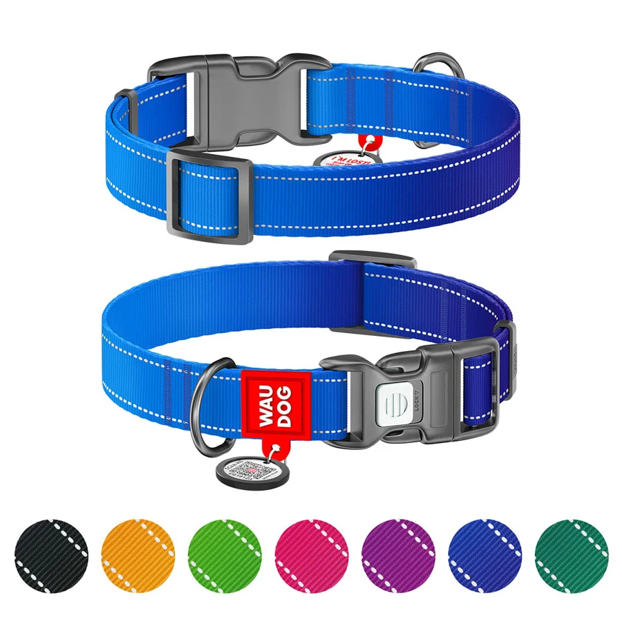 Нашийник WAUDOG Nylon Mono S 15 мм 25-35 см нейлоновий світловідбивний синій з QR паспортом