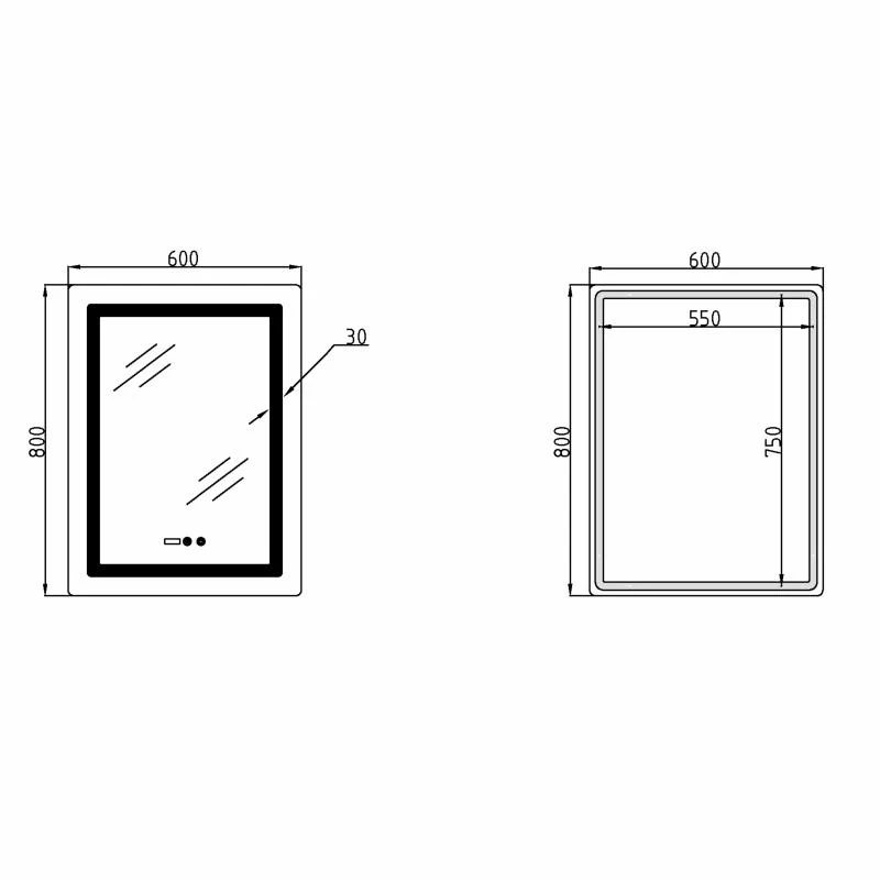 Дзеркало настінне Lidz Kubis KU2 600х800 з LED-підсвічуванням Touch, антизапотіванням, біле
