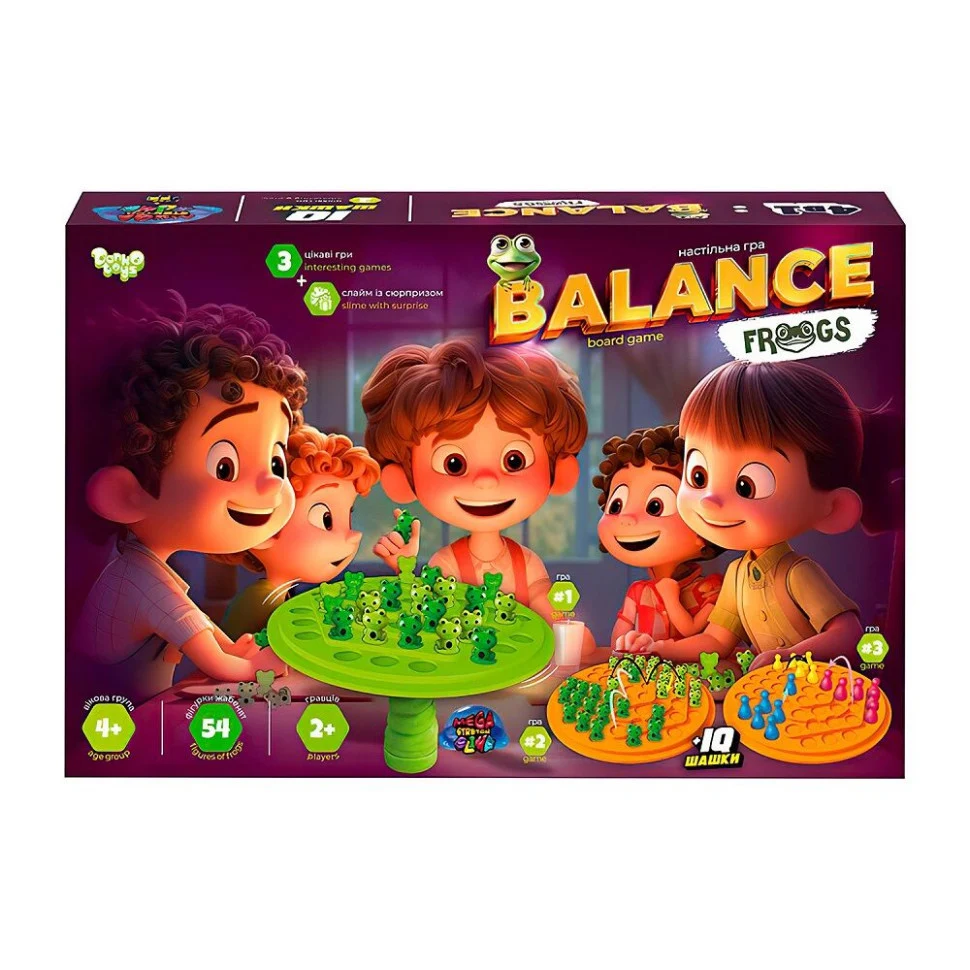 Настільна гра Balance Frogs BalF-01 для всієї родини з 54 фігурками лягушат, пластик, 35х23х7 см