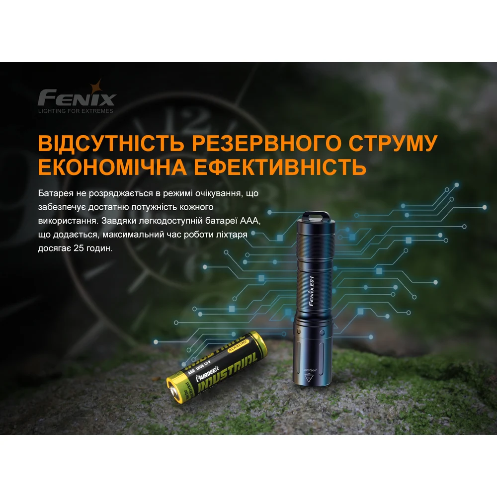 Ліхтар ручний Fenix E01 V2.0 100 люмен авіаційний алюміній 67х14х15 мм чорний
