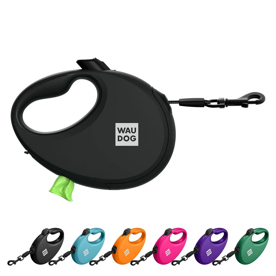 Повідець-рулетка WAUDOG R-leash М 5 м пластик чорний до 20 кг