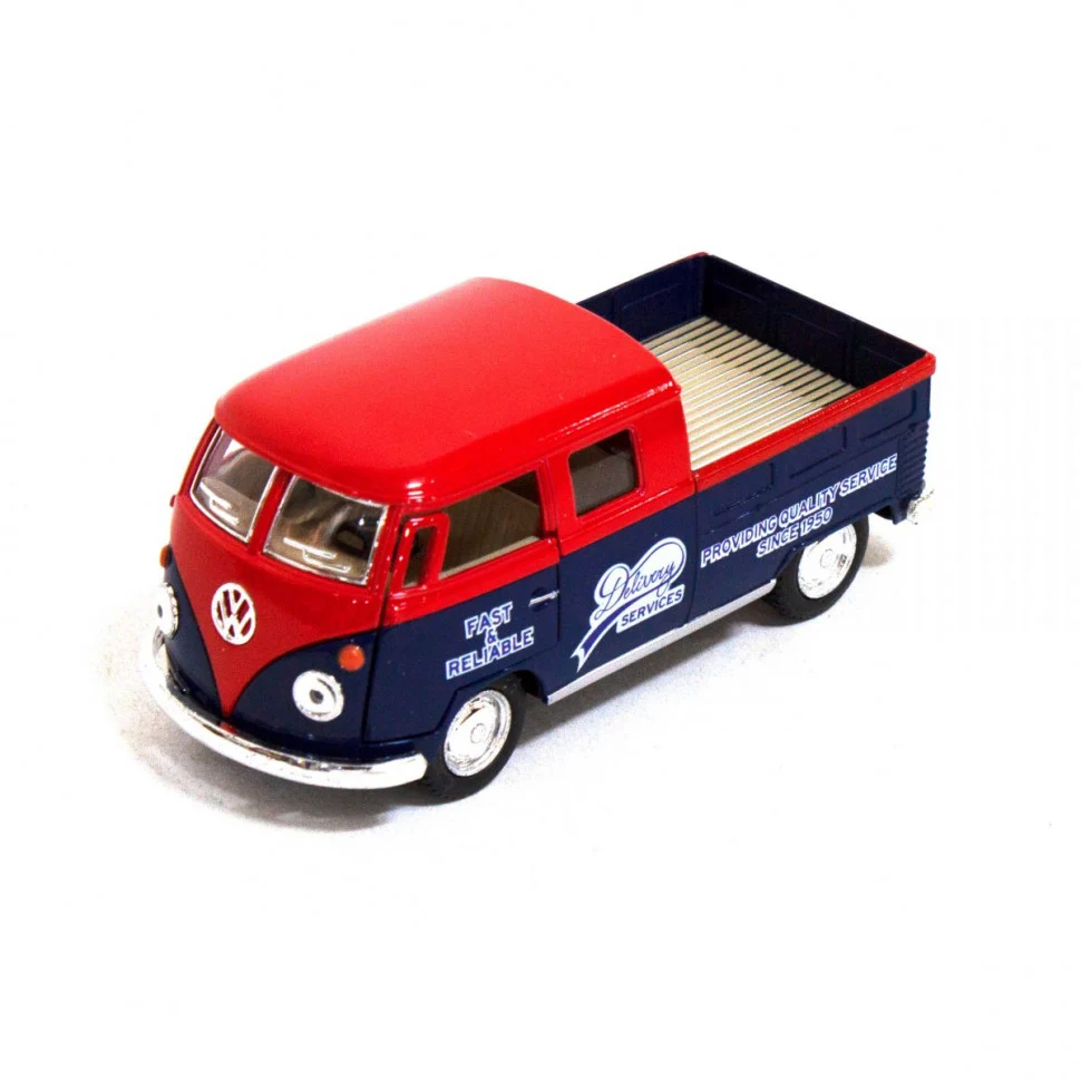 Інерційна машинка Volkswagen Bus Double Cab Pickup 1963 1:34 метал, пластик 16х8х7 см червона