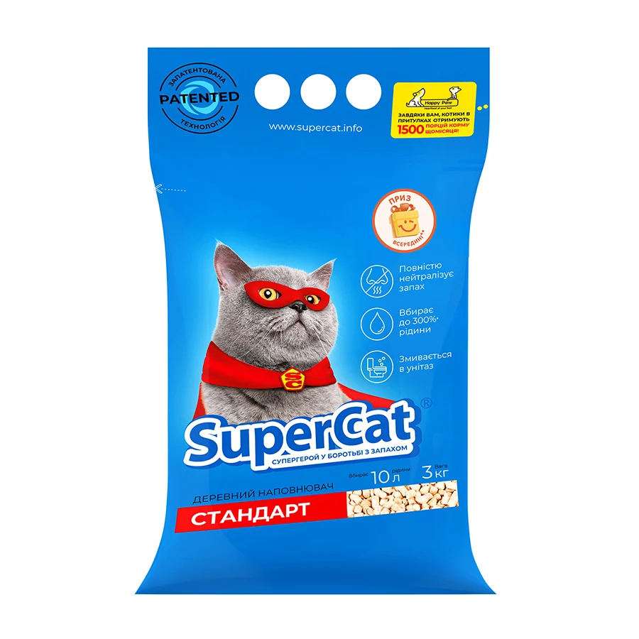 Наповнювач для котів SuperCat деревний вбирний 3 кг синій
