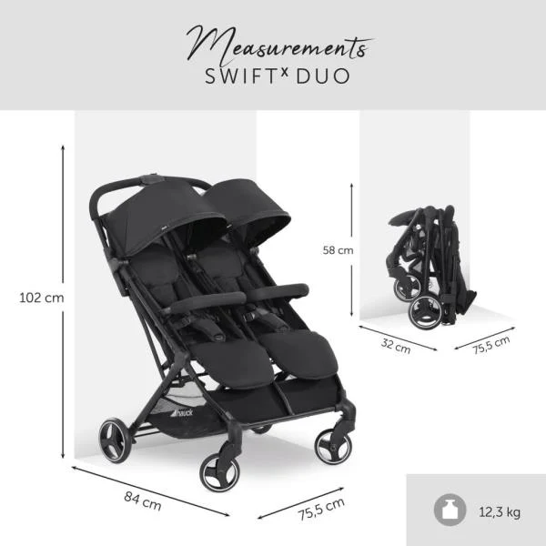 Прогулянкова коляска для двійні Hauck Swift X Duo 84х75х102 см чорна
