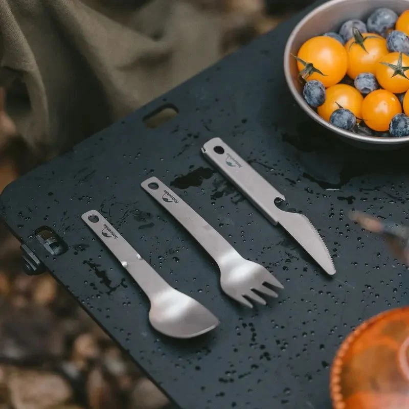 Набір столових приладів Naturehike CNH22CJ017 3 в 1 титан 18х7,5 см сірий