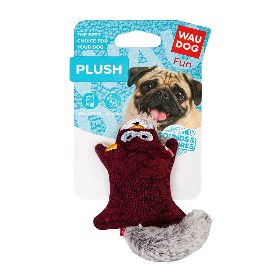Іграшка для собак WAUDOG Fun Plush Білка трикотаж 4x9 см біла з пискавкою