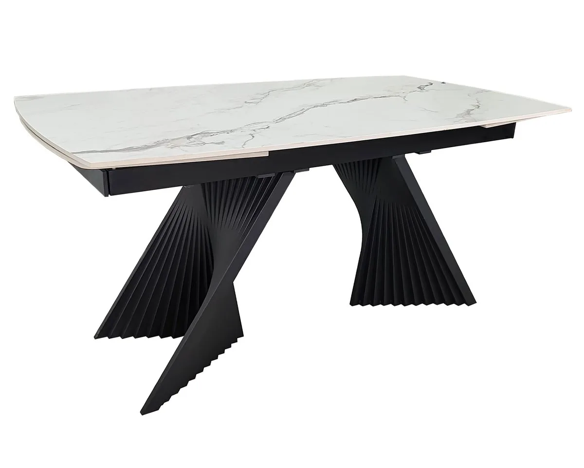 Стіл обідній розкладний EDMUND CERAMIC 160(240)x90 см кераміка білий мат/залізо чорний
