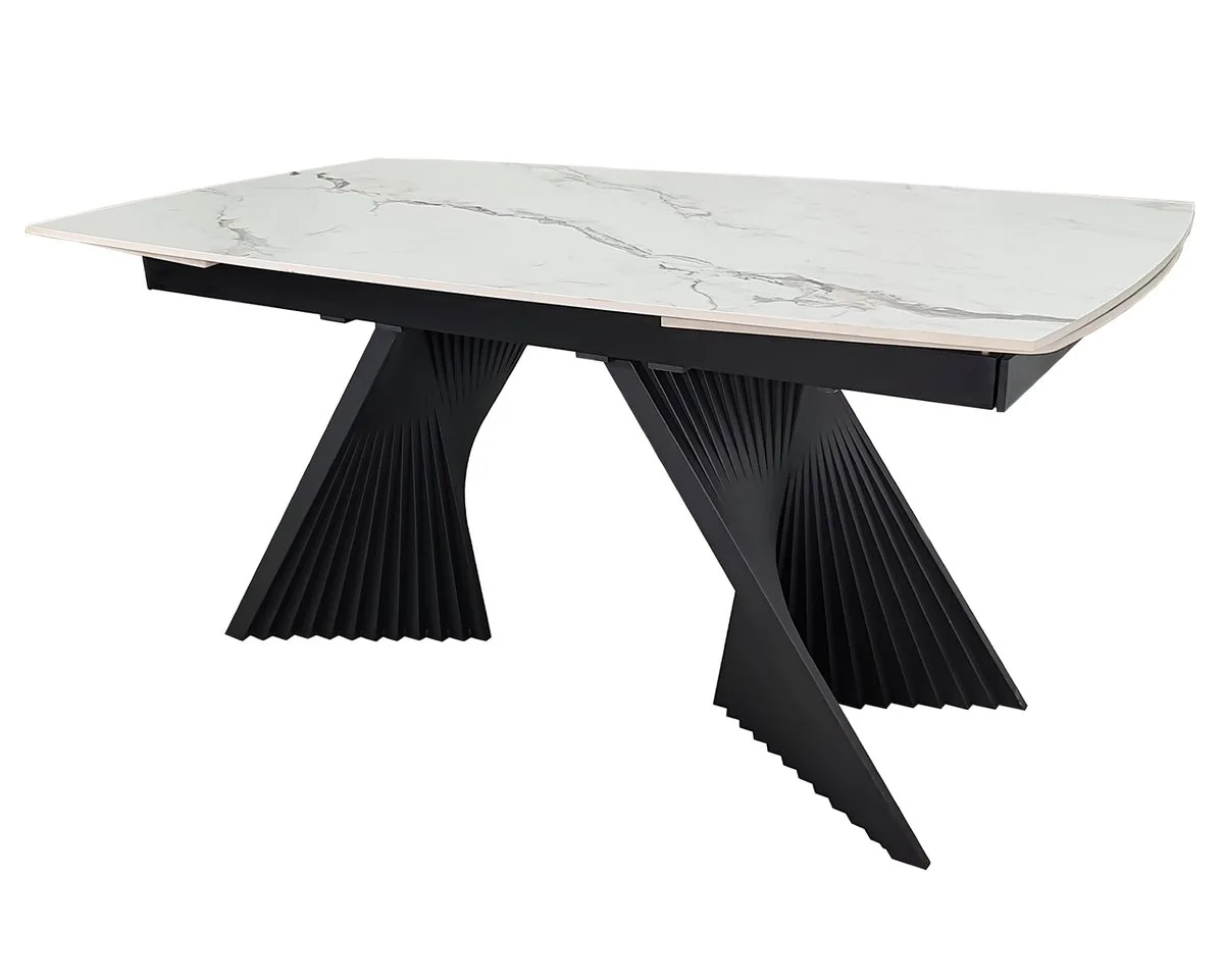 Стіл обідній розкладний EDMUND CERAMIC 160(240)x90 см кераміка білий мат/залізо чорний