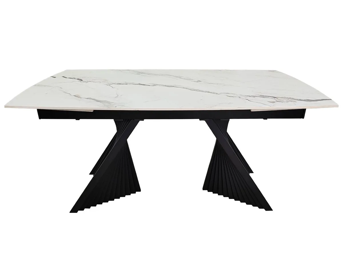 Стіл обідній розкладний EDMUND CERAMIC 160(240)x90 см кераміка білий мат/залізо чорний