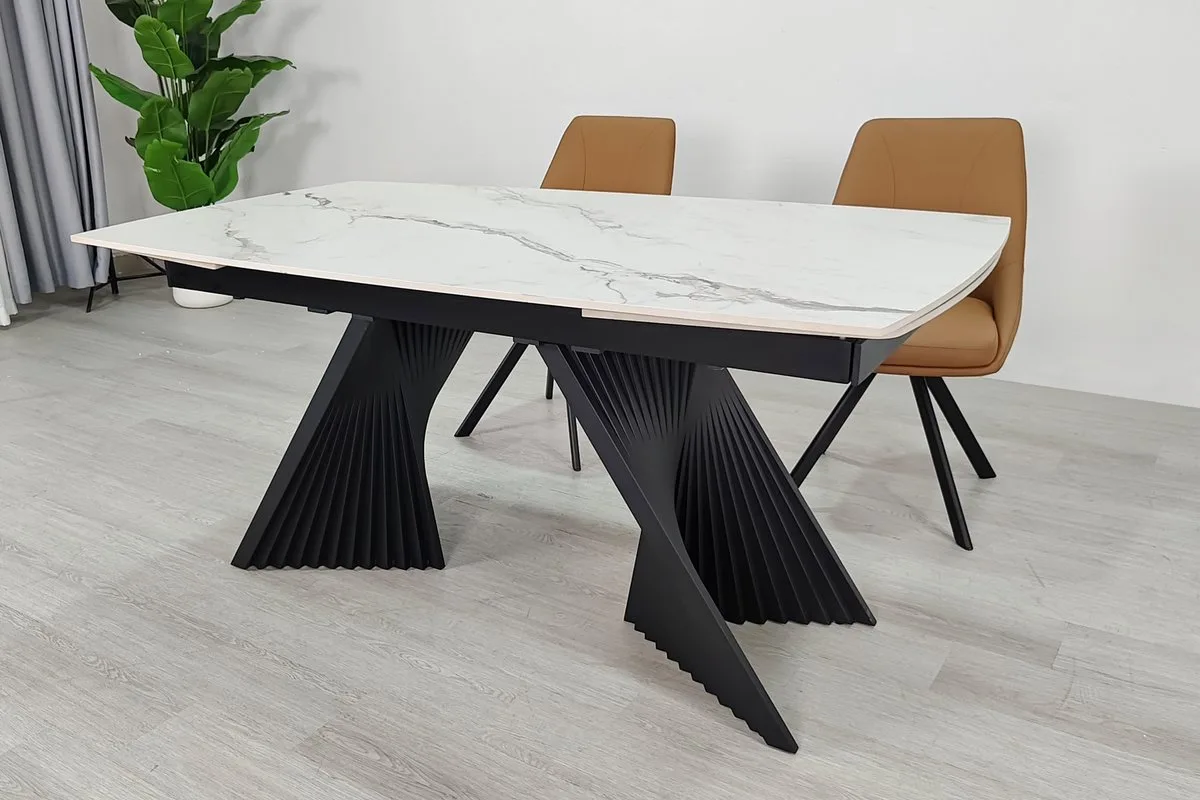 Стіл обідній розкладний EDMUND CERAMIC 160(240)x90 см кераміка білий мат/залізо чорний