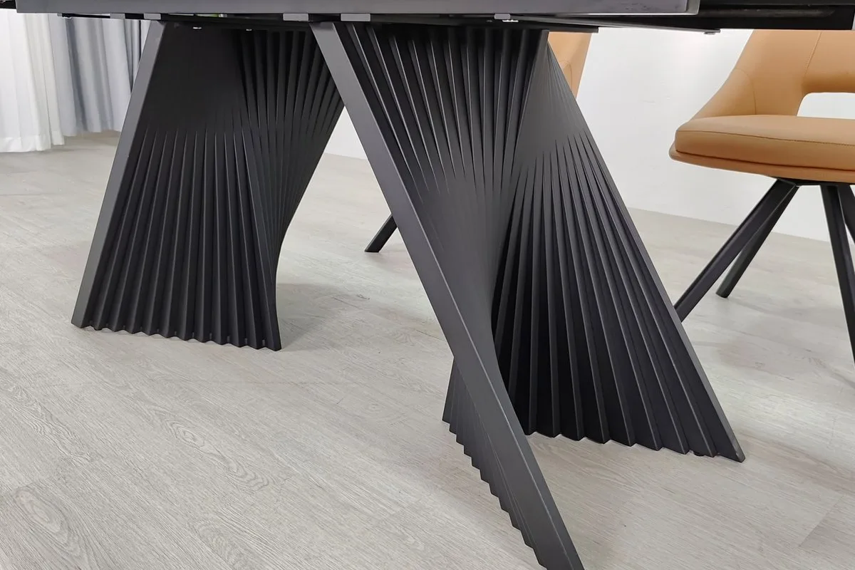 Стіл обідній розкладний EDMUND CERAMIC 160(240)x90 см кераміка білий мат/залізо чорний