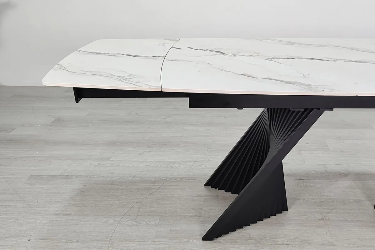 Стіл обідній розкладний EDMUND CERAMIC 160(240)x90 см кераміка білий мат/залізо чорний