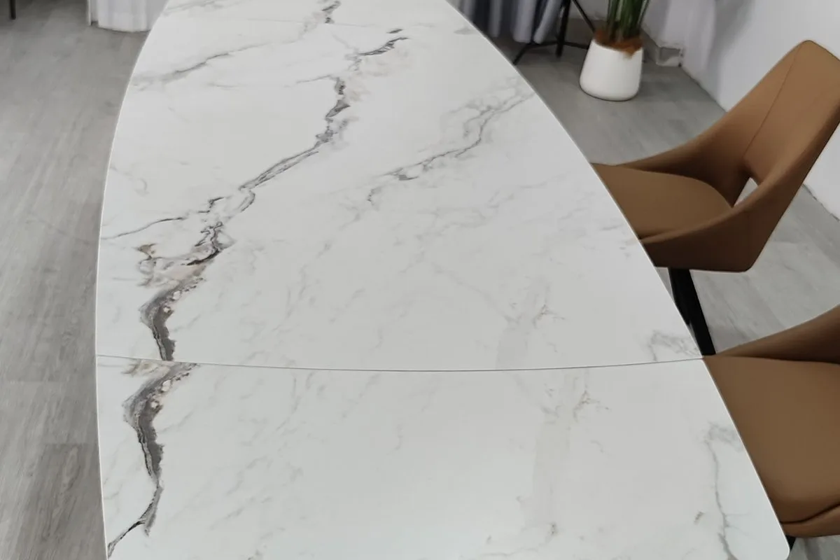 Стіл обідній розкладний EDMUND CERAMIC 160(240)x90 см кераміка білий мат/залізо чорний