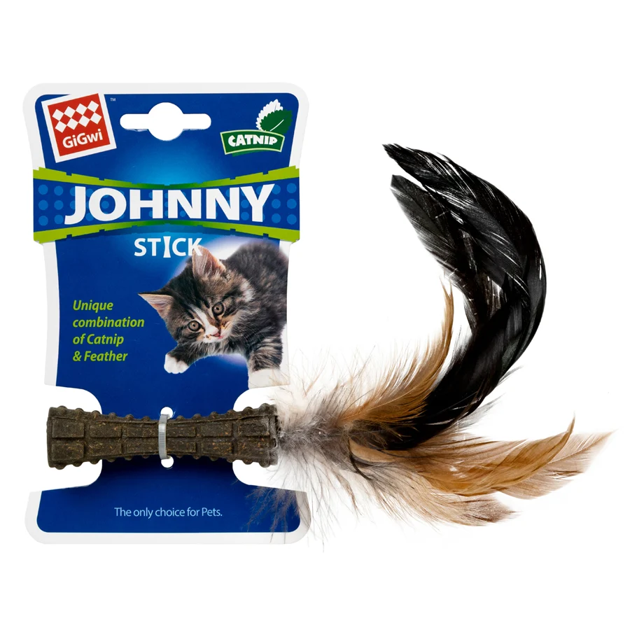 Іграшка для котів GiGwi Johnny Stick 8 см котяча м'ята перо натуральний