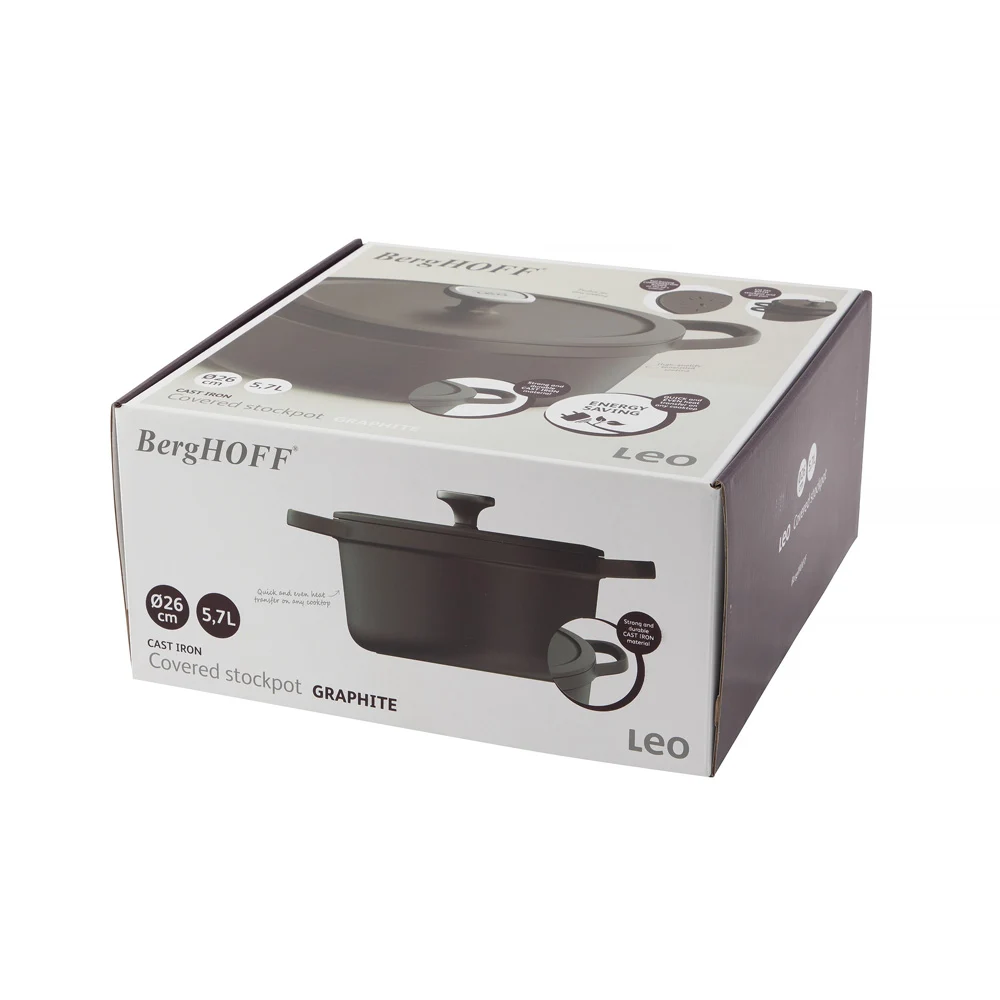 Каструля BergHoff Leo Graphite 5,7 л чавун 24 см чорна