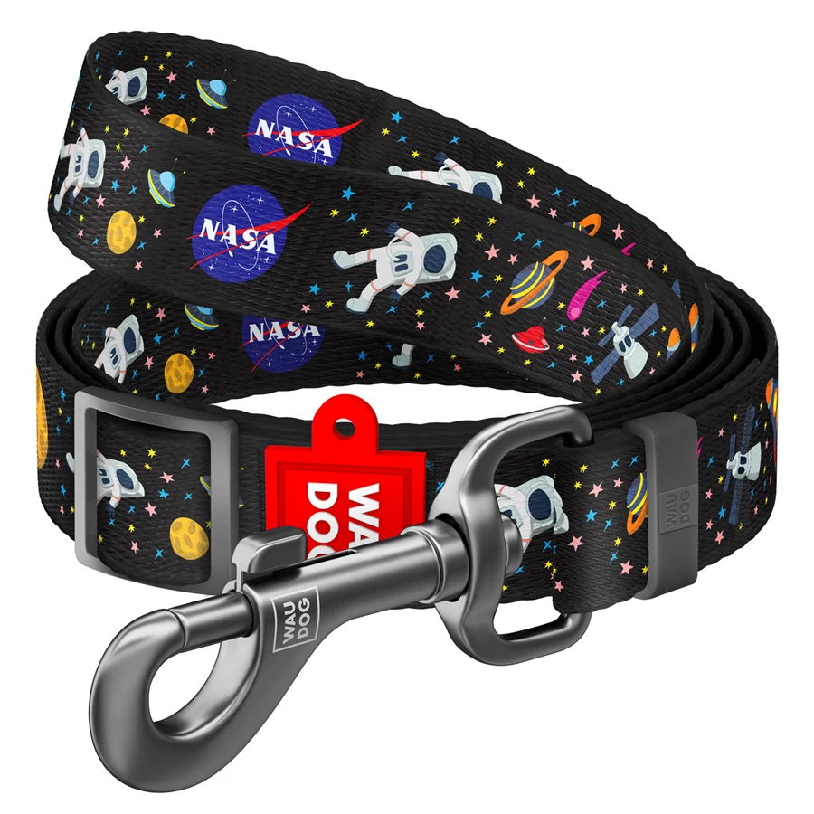 Повідець для собак WAUDOG Nylon регульований 15 мм 152-183 см малюнок NASA
