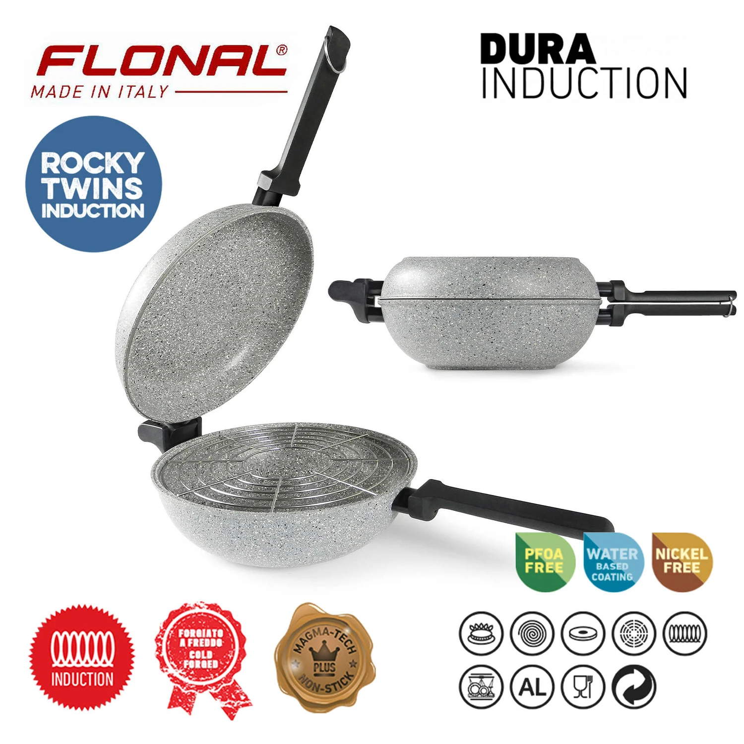 Сковорода подвійна Flonal Dura Induction Rocky Twins 28 см алюмінієва чорна