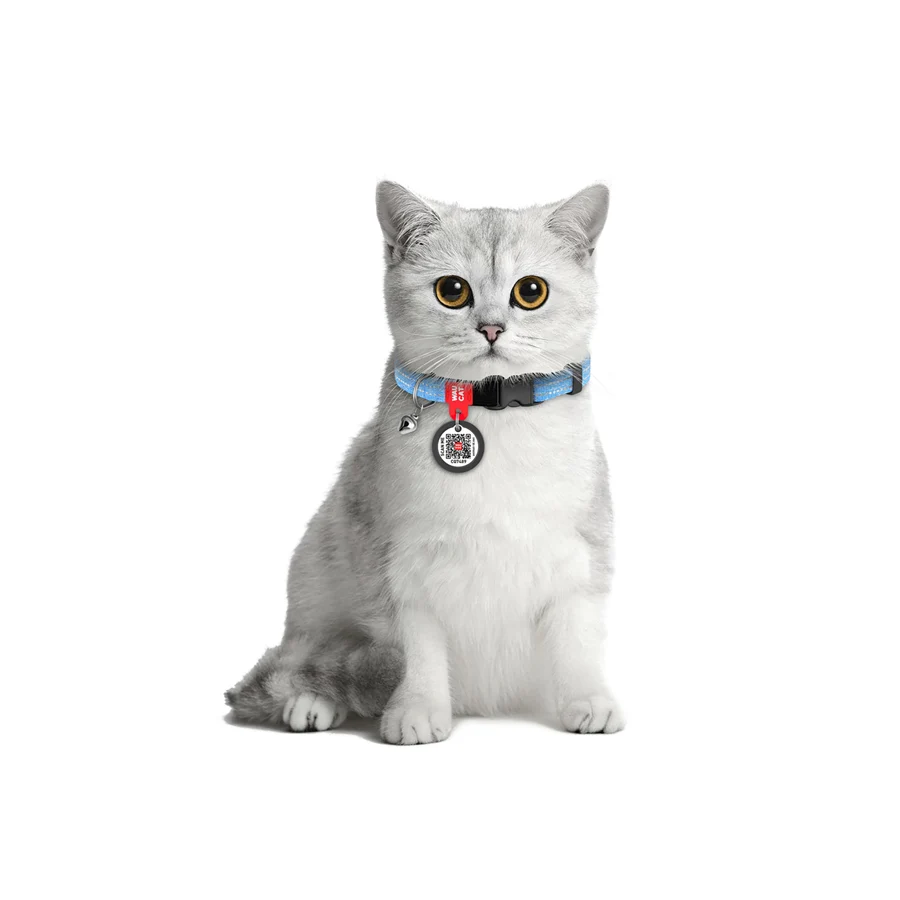 Нашийник для котів WAUCAT Re-cotton світловідбиваючий 10 мм 20-30 см блакитний