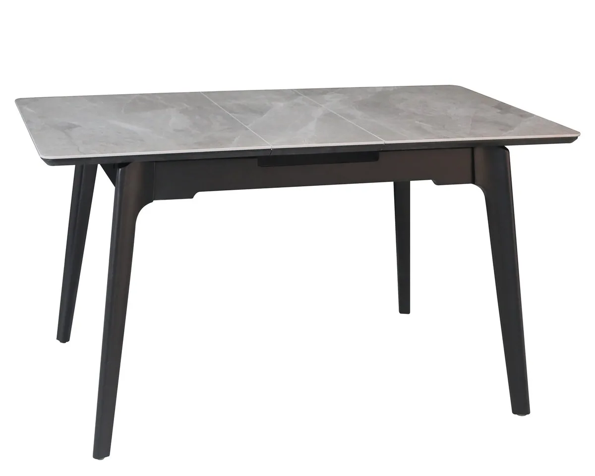 Стіл обідній BERLIN CERAMIC 111(140)x75 см МДФ + кераміка сірий глянець чорний каркас