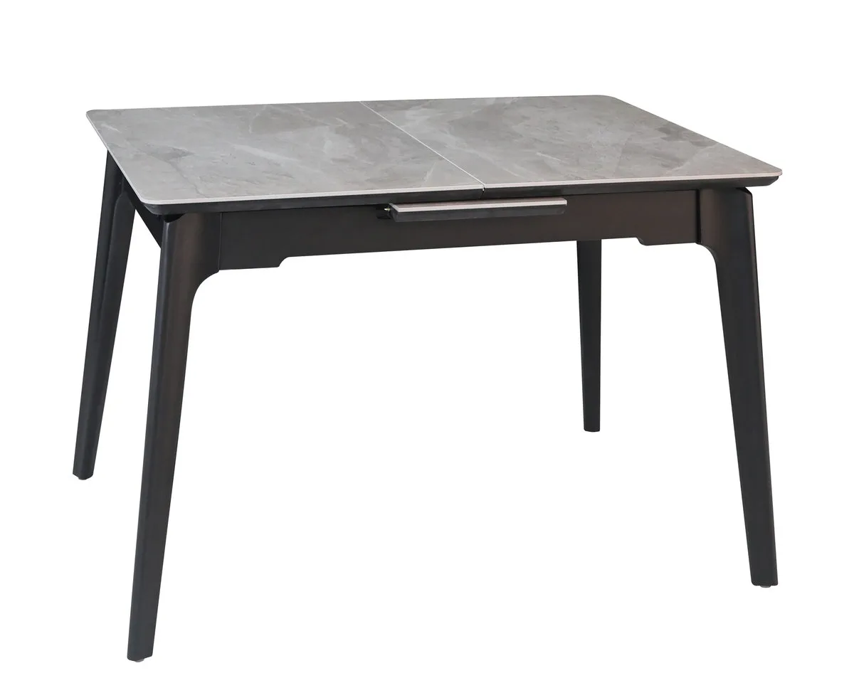 Стіл обідній BERLIN CERAMIC 111(140)x75 см МДФ + кераміка сірий глянець чорний каркас