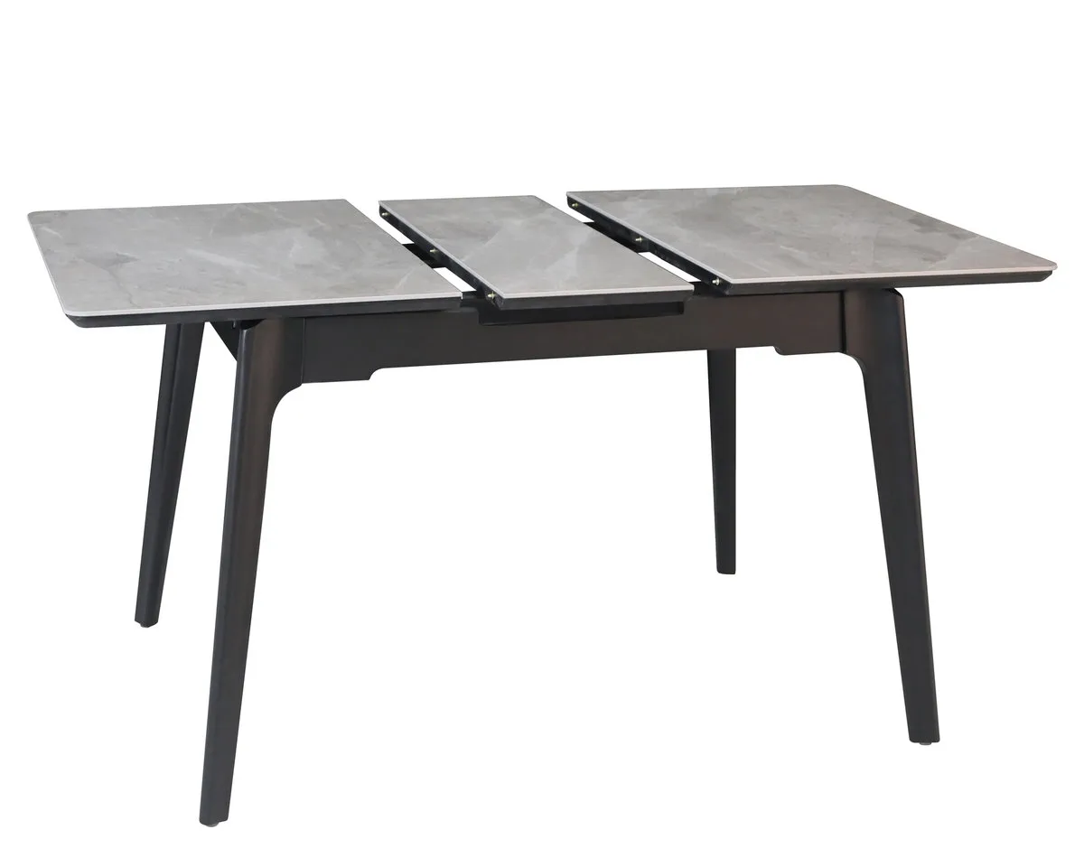 Стіл обідній BERLIN CERAMIC 111(140)x75 см МДФ + кераміка сірий глянець чорний каркас