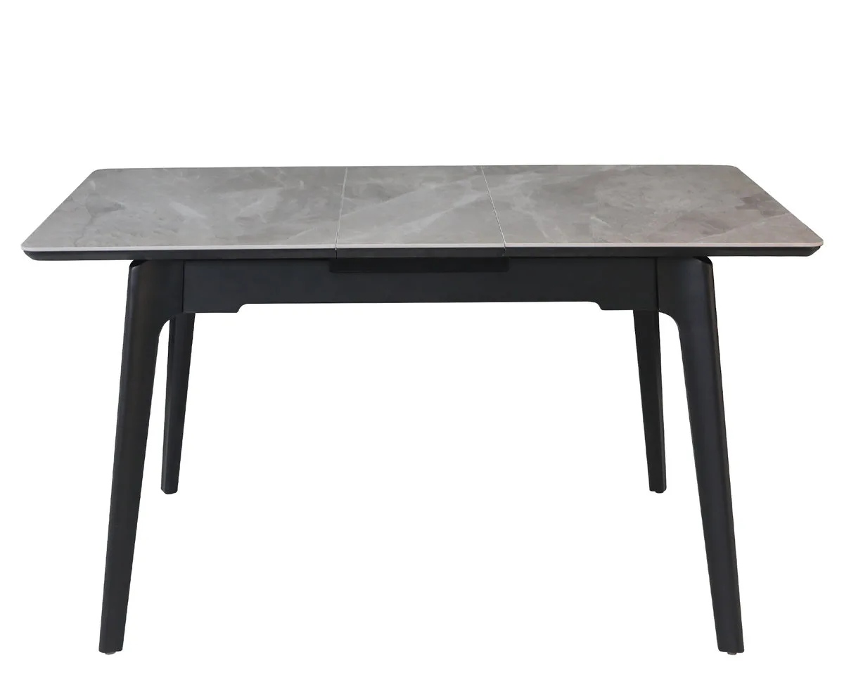 Стіл обідній BERLIN CERAMIC 111(140)x75 см МДФ + кераміка сірий глянець чорний каркас