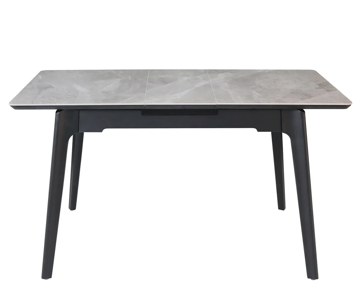 Стіл обідній BERLIN CERAMIC 111(140)x75 см МДФ + кераміка сірий глянець чорний каркас