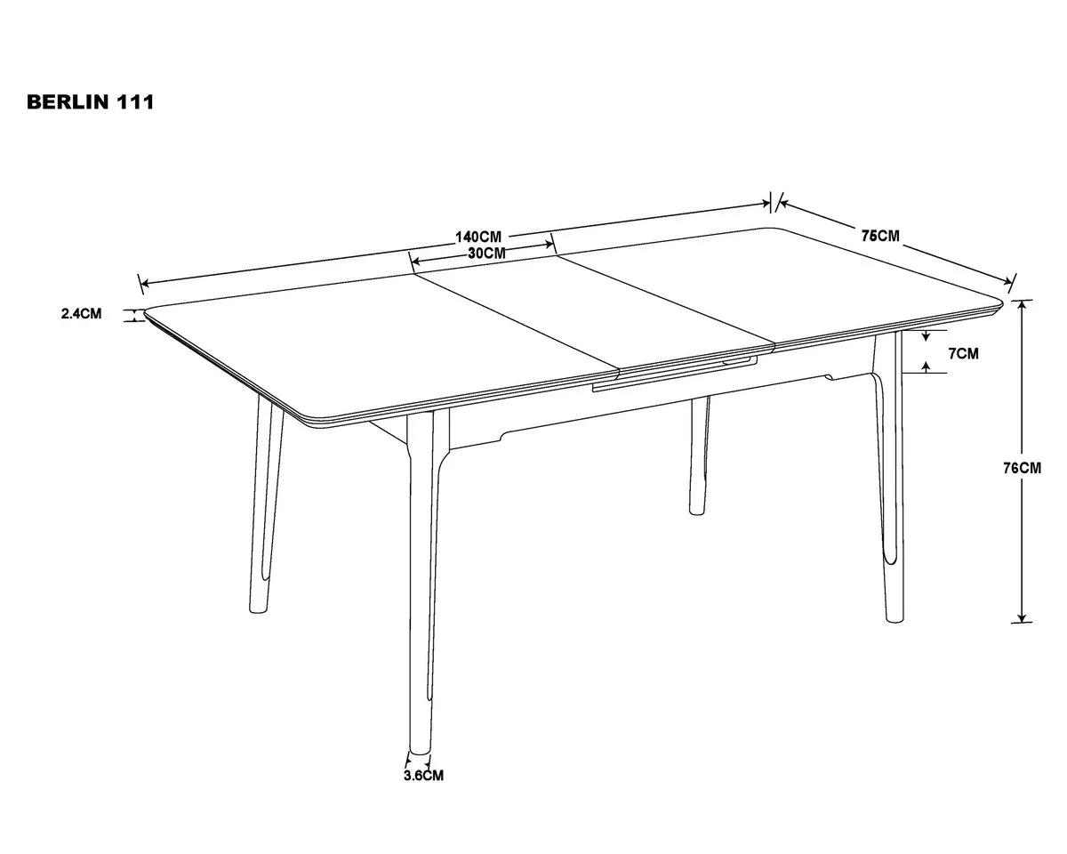 Стіл обідній BERLIN CERAMIC 111(140)x75 см МДФ + кераміка сірий глянець чорний каркас