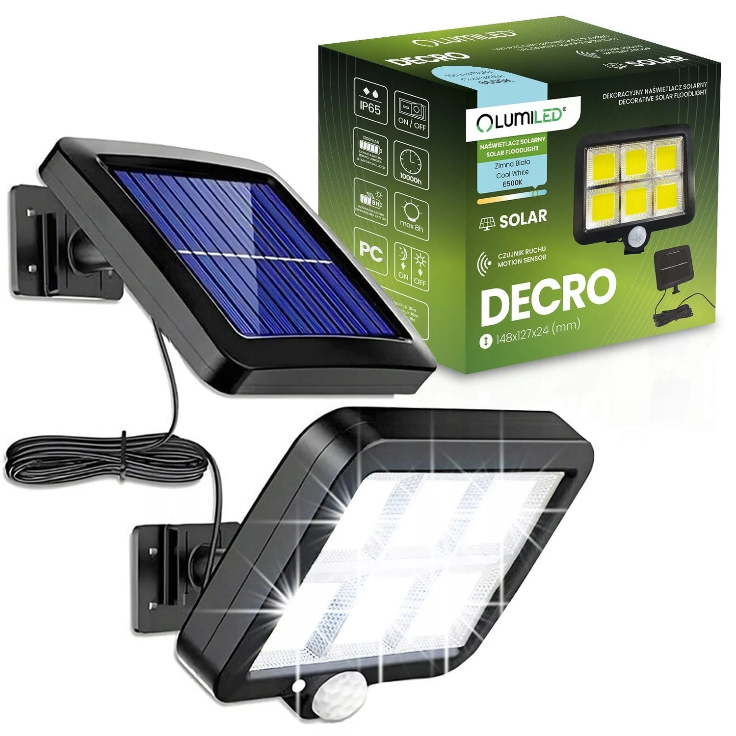 Сонячний LED-прожектор Lumiled DECRO 5 Вт 800 лм з датчиком руху IP65 пластик чорний