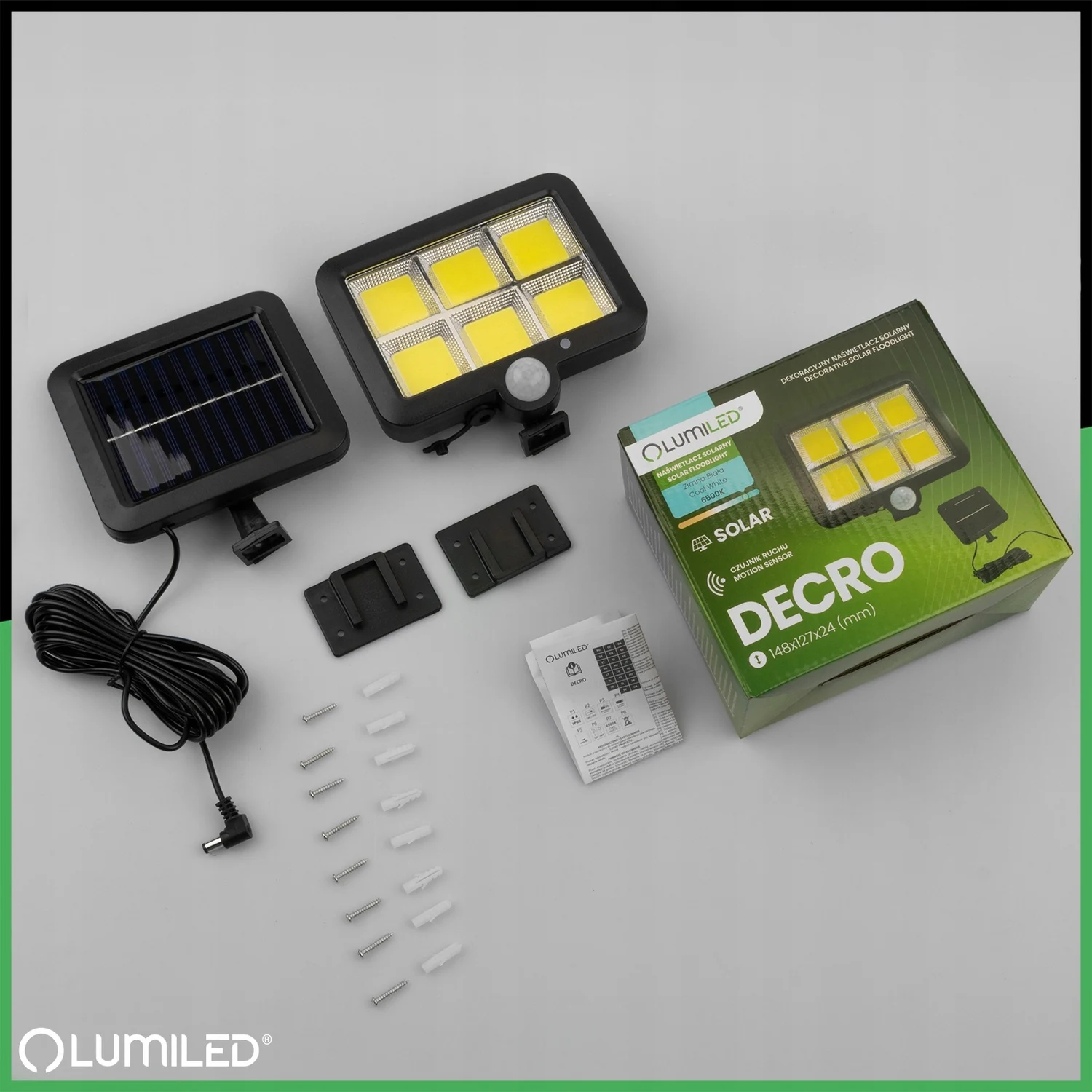 Сонячний LED-прожектор Lumiled DECRO 5 Вт 800 лм з датчиком руху IP65 пластик чорний