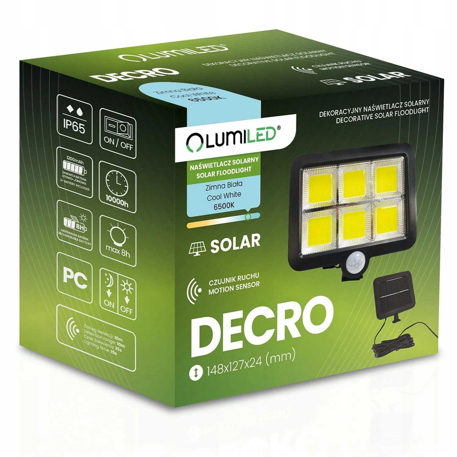 Сонячний LED-прожектор Lumiled DECRO 5 Вт 800 лм з датчиком руху IP65 пластик чорний