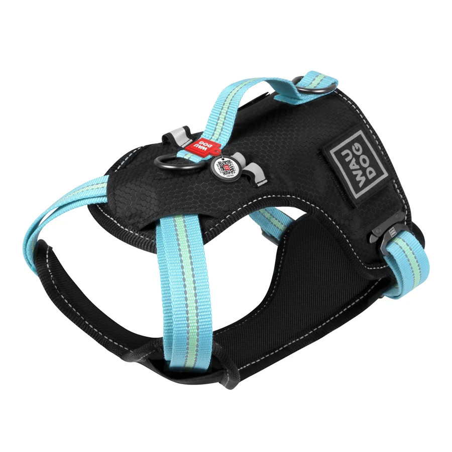 Шлея для собак WAUDOG Nylon XL 25 мм 60-95 см блакитна з QR паспортом