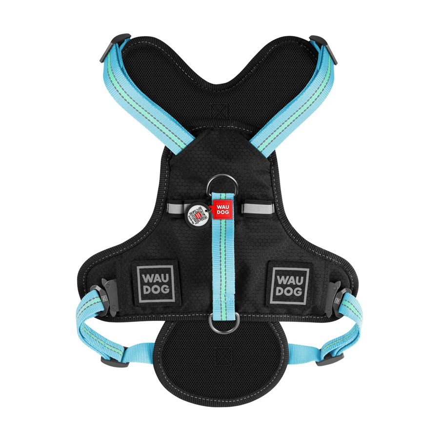 Шлея для собак WAUDOG Nylon XL 25 мм 60-95 см блакитна з QR паспортом