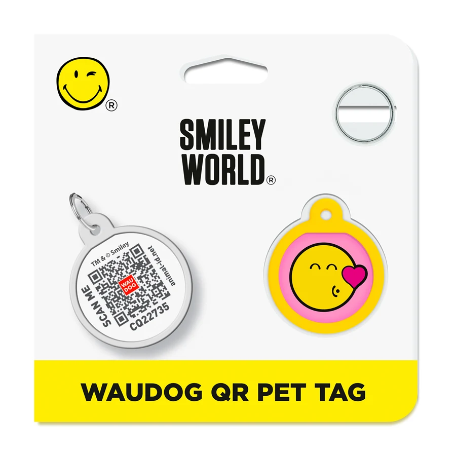 Адресник WAUDOG Smart ID з QR паспортом стальний Д 25 мм рожевий