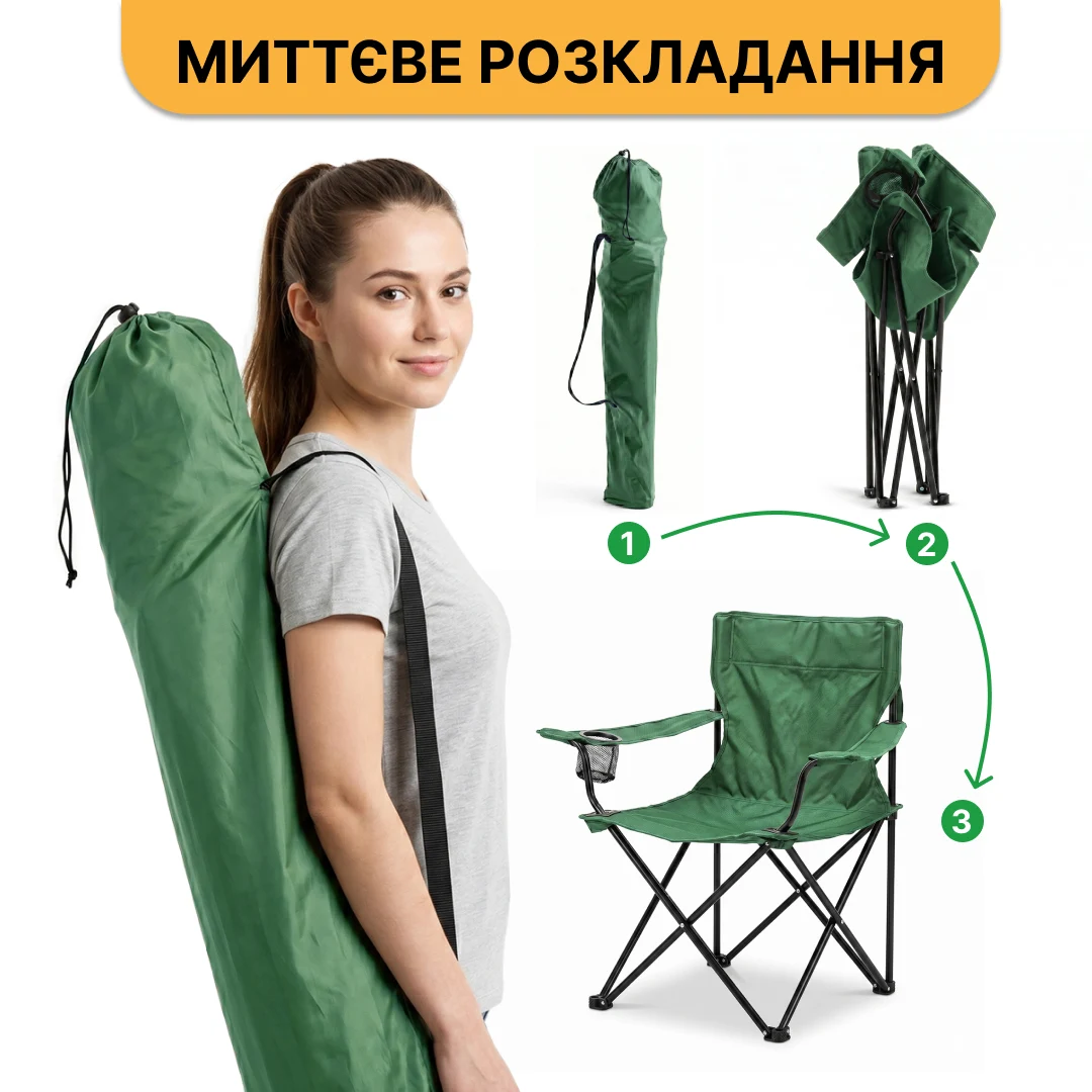 Комплект туристичний стіл 52x52x50 см + 4 крісла алюміній світло-зелений