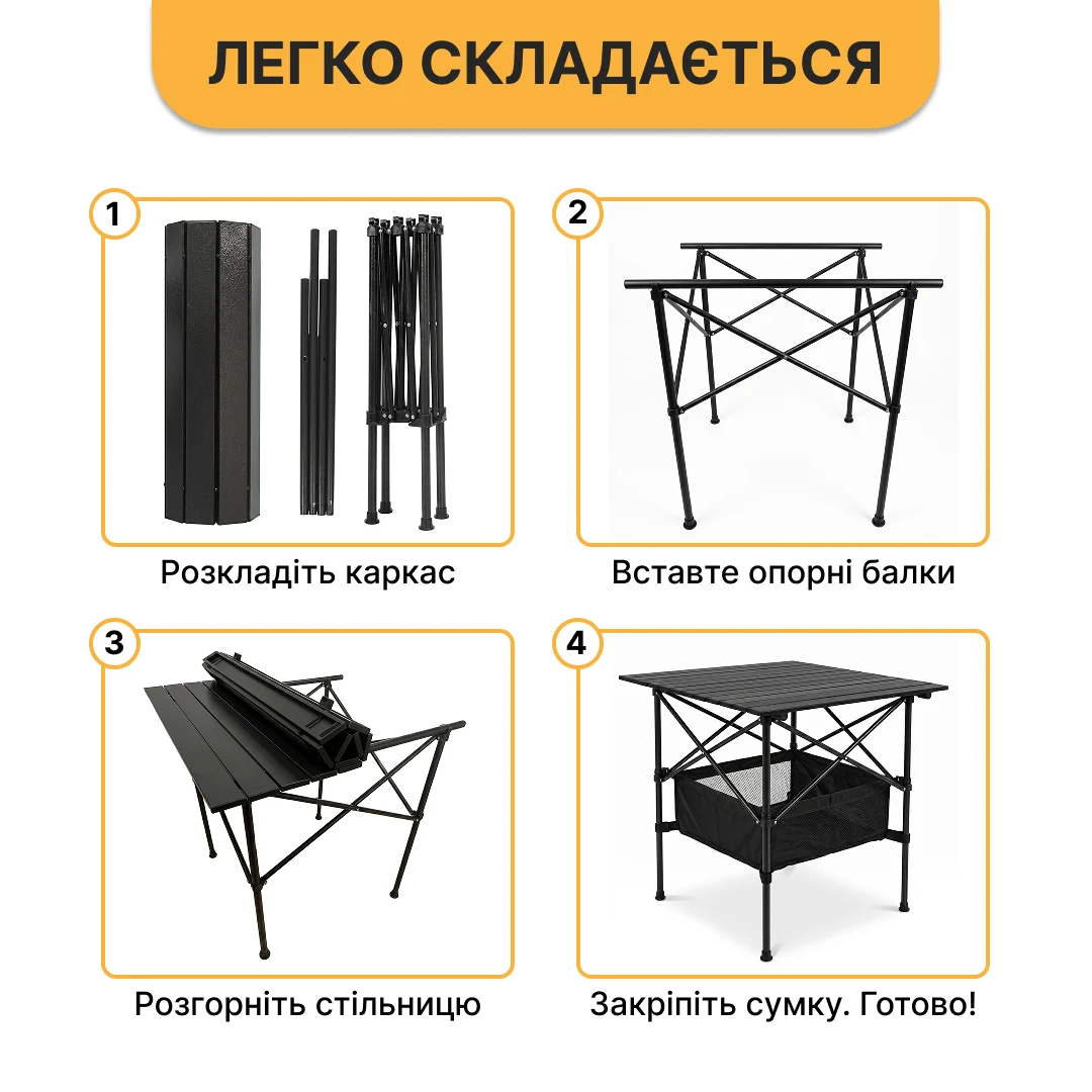 Комплект туристичний стіл 52x52x50 см + 4 крісла алюміній світло-зелений