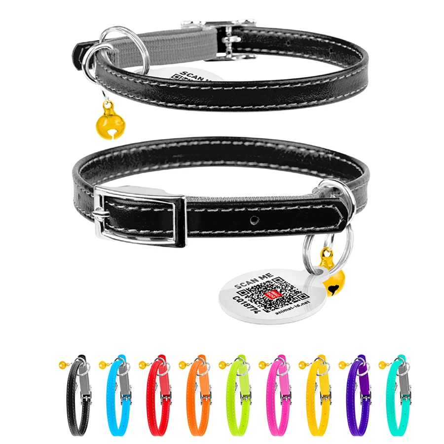 Нашийник WAUCAT Glamour шкіряний XXS 9 мм чорний з QR паспортом 17-20 см