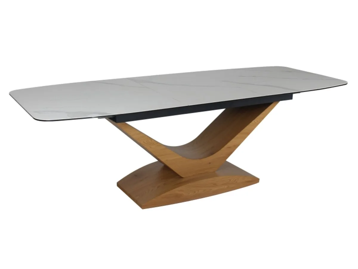 Стіл обідній DOLCE CERAMIC 180(240)x95 см кераміка білий STATUARIO VENATO/дуб