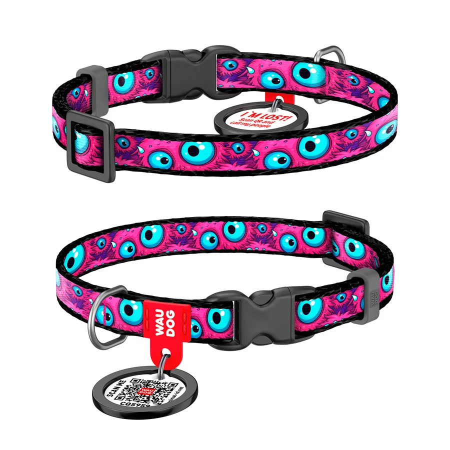 Нашийник WAUDOG Nylon XS 10 мм 20-30 см Око монстра нейлоновий з QR паспортом